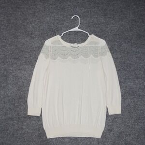 LC Lauren Conrad Lace Yoke Sweater Womens XL Ivory Y2K Swan Scalloped 3/4 Sleeve